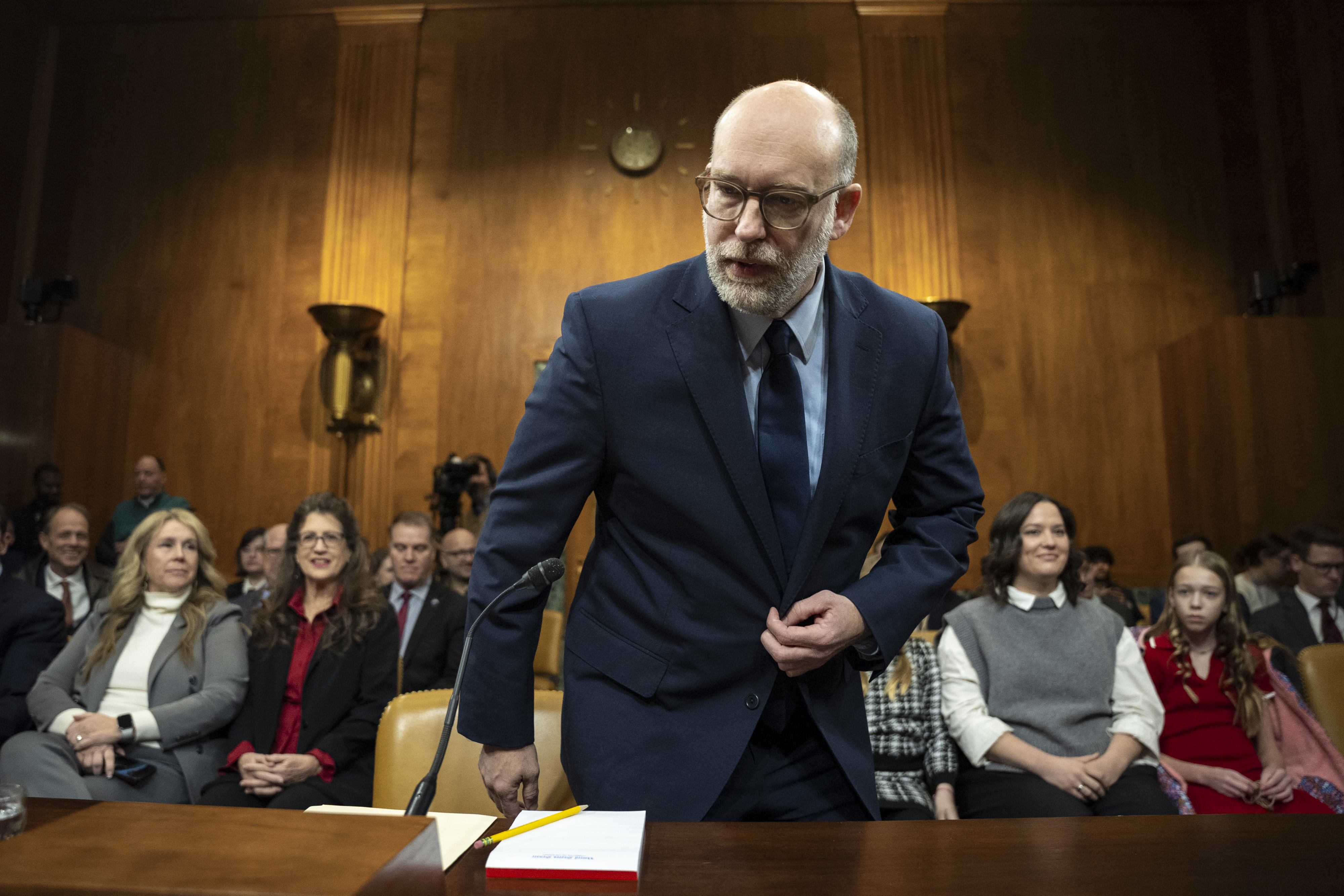 Russ Vought arrives to his confirmation hearing.